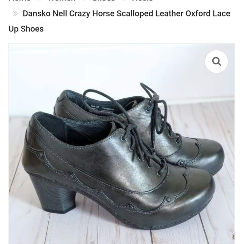 Dansko Nell Leather Scalloped Heels Size 37 6.5 7 Dark Academia Office Goth